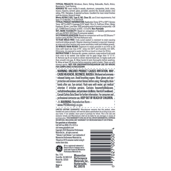 Ge GE Advanced Clear Silicone 2 Window and Door Sealant 2.8 oz - 2810435