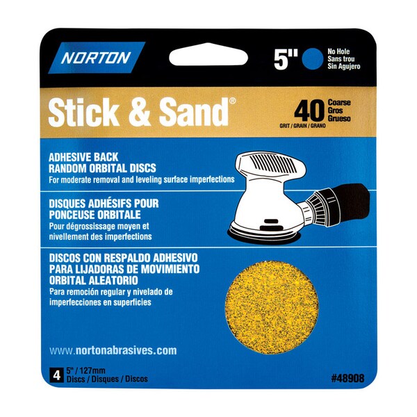Norton Abrasives Norton Stick & Sand 5 in. Aluminum Oxide Adhesive A250/A290/H290 Sanding Disc 40 Grit Extra Coarse 4 - 7660705456