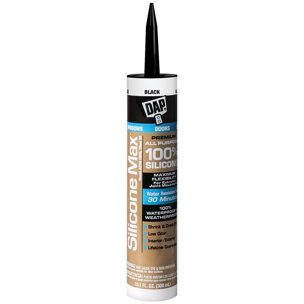 Dap Sealant, 10 oz, Cartridge, Black, Silicone Base, Silicone Max - 7079808789