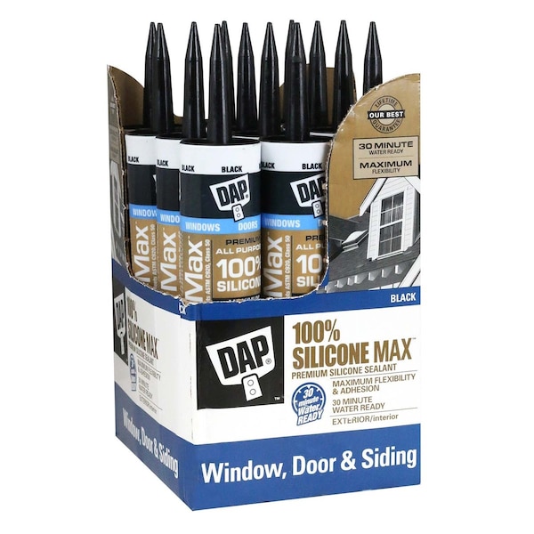 Dap Sealant, 10 oz, Cartridge, Black, Silicone Base, Silicone Max - 7079808789