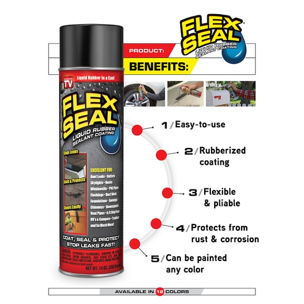 Flex Seal Flex Seal Family of Products Flex Seal MINI Black Rubber Spray Sealant 2 oz - FSBLKMINI-6
