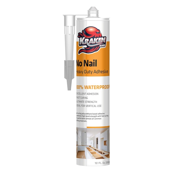 Krakenbond Krakenbond No Nail Construction Adhesive, Waterproof Heavy Duty Sealant, 10.1 oz, Clear - KR510PA