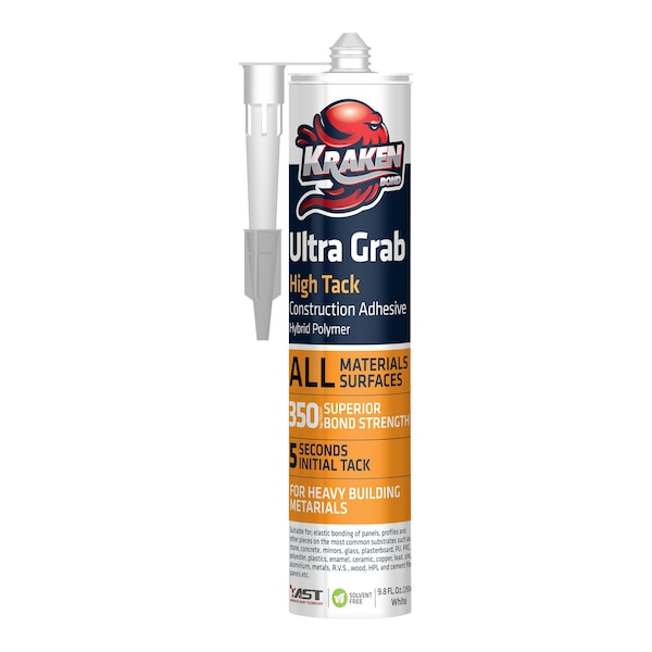 Krakenbond Krakenbond High Tack Construction Adhesive, Waterproof, Hybrid Sealant, 9.8 oz, White - KR501APA