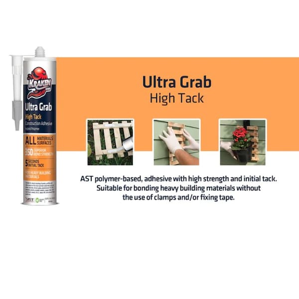 Krakenbond Krakenbond High Tack Construction Adhesive, Waterproof, Hybrid Sealant, 9.8 oz, White - KR501APA