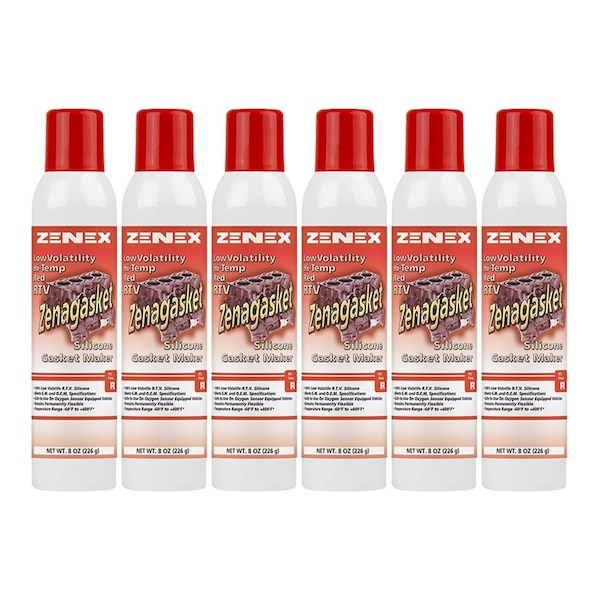 Zenex Zenagasket RTV Hi Temp Red net 8oz.cans., 6PK - 494535