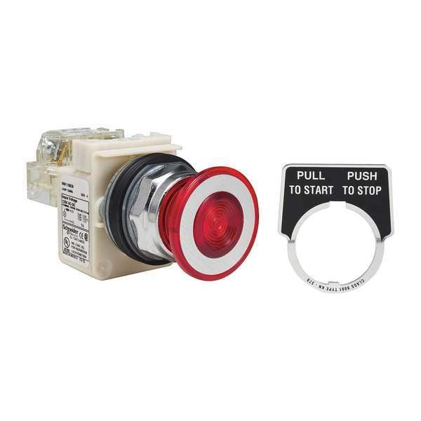 Botón pulsador de cabeza de hongo Schneider Electric, 30 mm, SPDT, rojo - 9001KR9P38RH13