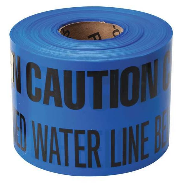 Zoro Select Underground Marking Tape, Caution Buried Water Line Below, Blue, 6 in Wide x 1,000 ft Length, 4 mil - 91298