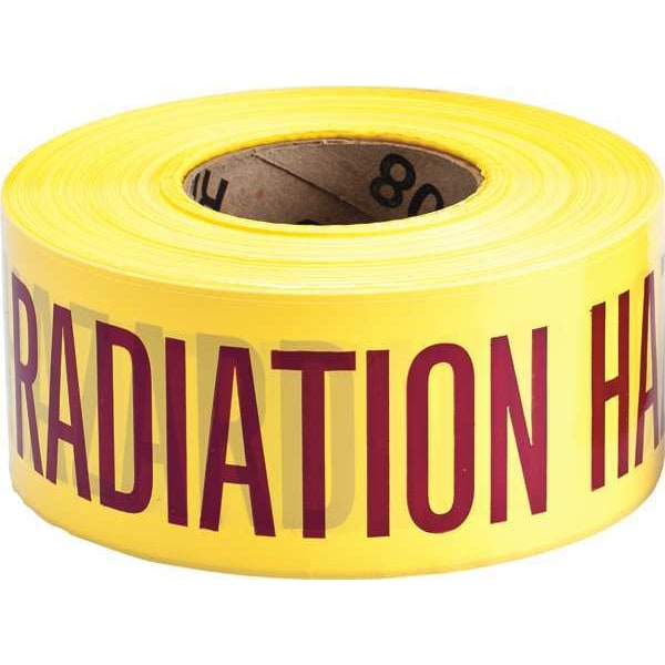 Zoro Select Barricade Tape, Caution Radiation Hazard, Yellow, 3 in Wide x 200 ft Length, Polyethylene, 3 mil - 91470