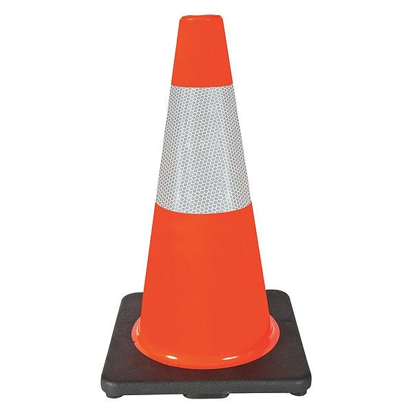 Zoro Select Traffic Cone, PVC, High-Intensity Prismatic, 18 in Height, 3 lb, Orange - 6FHC2