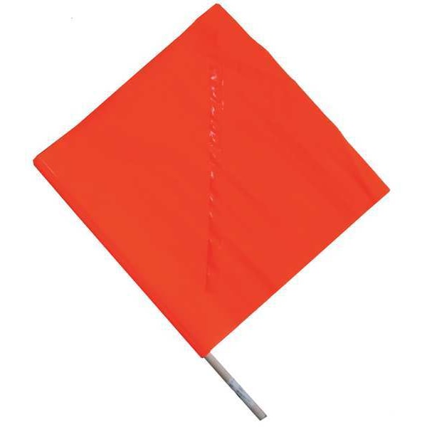 Zoro Select Handheld Warning Flag, Orange, Vinyl, 18" Length, 24 in Wood Dowel with Diagonal Stay - 1EKR8