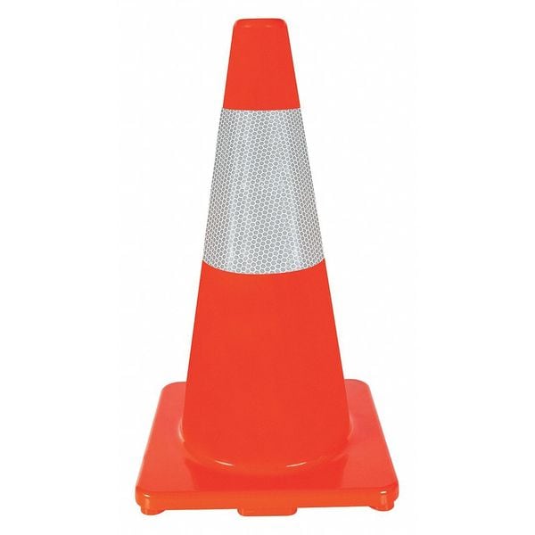 Zoro Select Traffic Cone, Standard Shape, PVC, 18 in H, Orange, One Reflective Stripe - 6FHA0