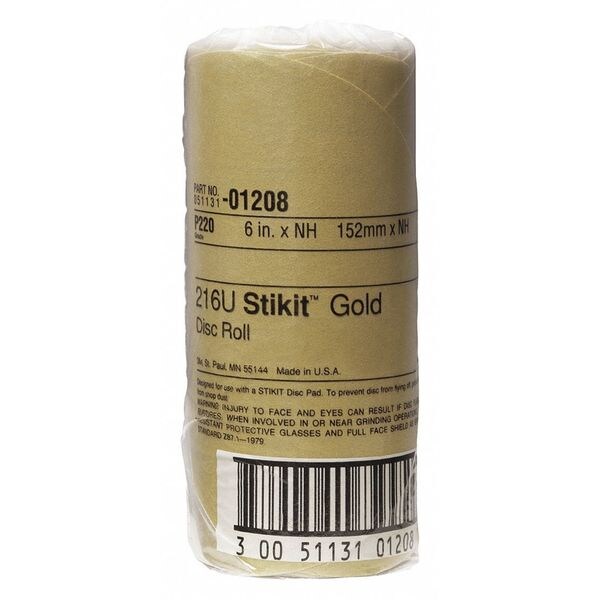 3M Gold Disc, Roll, 6", 220 Grit, PK900 - 01208