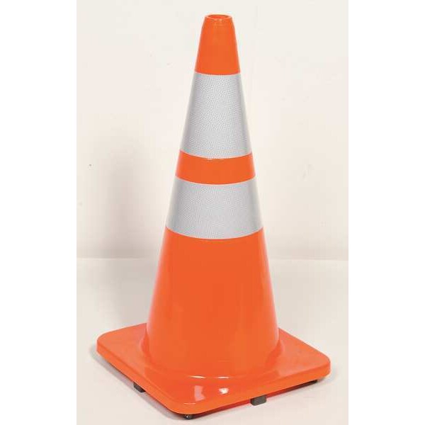 Zoro Select Traffic Cone, PVC, High-Intensity Prismatic, 28 in Height, 7 lb, Orange - 6FHC6