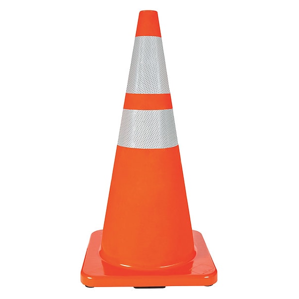 Zoro Select Traffic Cone, PVC, High-Intensity Prismatic, 28 in Height, 7 lb, Orange - 6FHC6