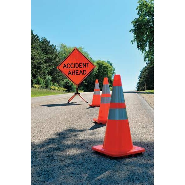 Zoro Select Traffic Cone, PVC, High-Intensity Prismatic, 28 in Height, 7 lb, Orange - 6FHC6