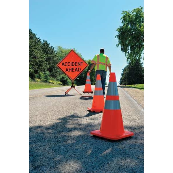 Zoro Select Traffic Cone, PVC, High-Intensity Prismatic, 28 in Height, 7 lb, Orange - 6FHC6