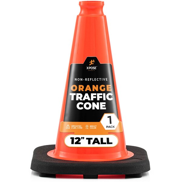 Xpose Safety Traffic Cone, PVC, 12" Height, Orange - OTC12-1-X