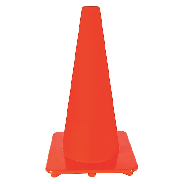 Zoro Select Traffic Cone, Slim Shape, PVC, 18 in H, Orange, Non-Reflective, Orange Base - 6FGZ1