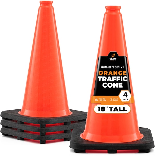 Xpose Safety Traffic Cone, PVC, 18" Height, Orange - OTC18-4-X-S