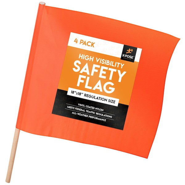 Xpose Safety Orange Safety Flags - 18 in  x 18 in  Orange Warning Flag, 4PK - WF-18-4-X