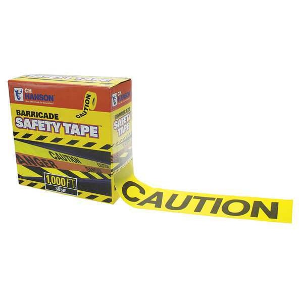 Zoro Select Barricade Tape, Caution, Yellow, 3 in Wide x 1,000 ft Length, Polyethylene, 3 mil - 14090