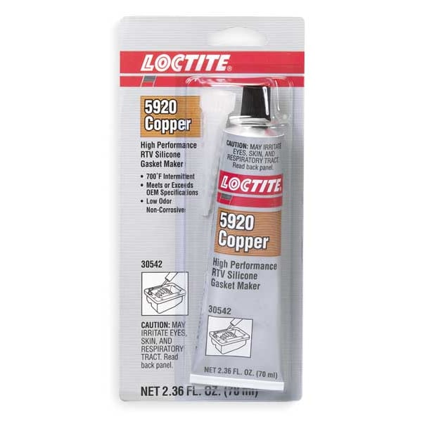 Loctite Oil-Resistant, Noncorrosive RTV Gasket Maker, 70 mL, Copper, Temp Range -65 to 700 Degrees F - 198818