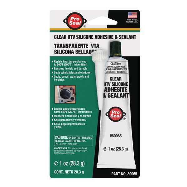 Pro Seal Sealant Gasket Sealant, 1 oz, Clear, Temp Range -75 to 500 Degrees F - 80065