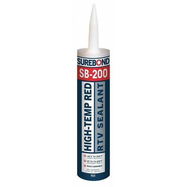 Surebond Acetoxy Cure Gasket Sealant, 10.3 oz, Red, Temp Range -62 to 500 Degrees F - SB-200 T RE