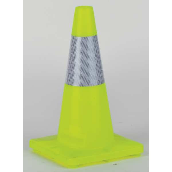 Zoro Select Traffic Cone, PVC, High-Intensity Prismatic, 18 in Height, 2.2 lb, Lime - 6FHA6