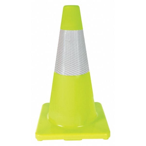Zoro Select Traffic Cone, PVC, High-Intensity Prismatic, 18 in Height, 2.2 lb, Lime - 6FHA6