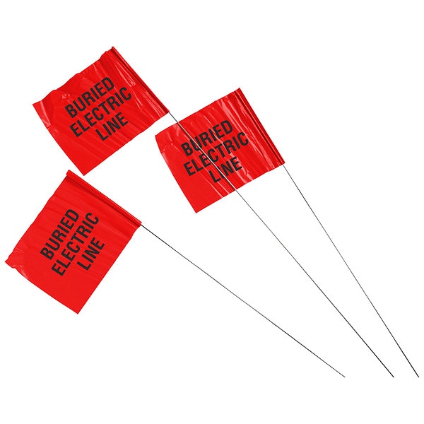 Brady Marking Flag, Buried Electric Line, Black/Red, Plastic Flag, Steel Rod - 98168