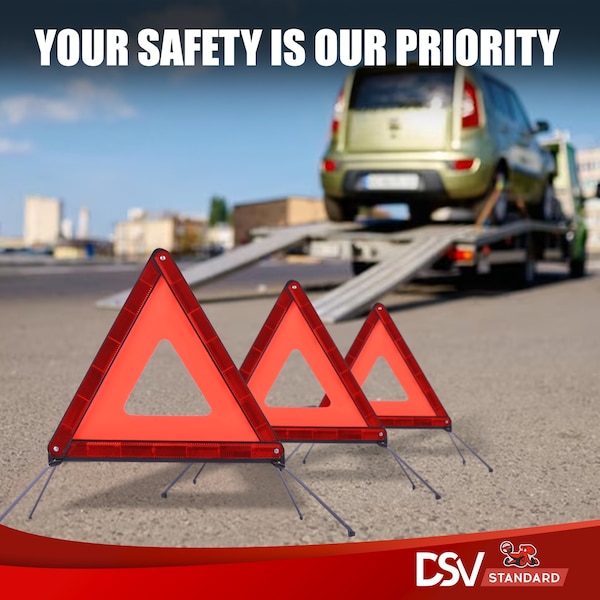 Dsv Standard Safety Triangles w/ Case for Vehicles, 3-PK - 98004