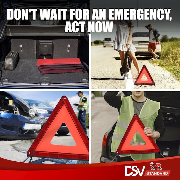Dsv Standard Safety Triangles w/ Case for Vehicles, 3-PK - 98004