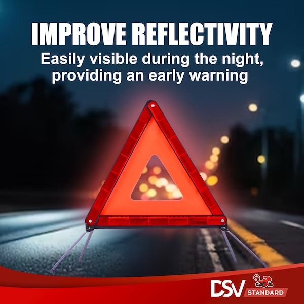 Dsv Standard Safety Triangles w/ Case for Vehicles, 3-PK - 98004