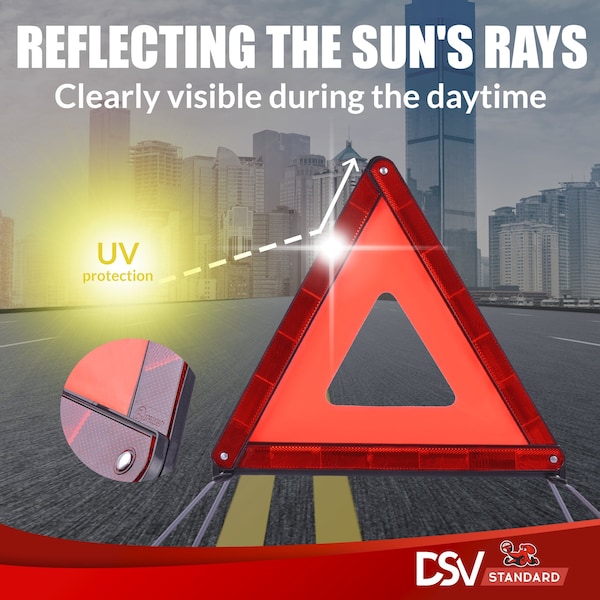 Dsv Standard Safety Triangles w/ Case for Vehicles, 3-PK - 98004