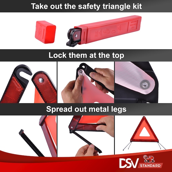 Dsv Standard Safety Triangles w/ Case for Vehicles, 3-PK - 98004