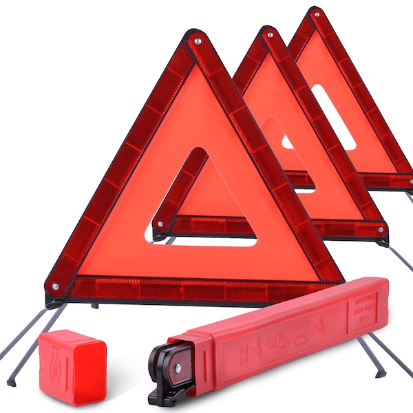 Dsv Standard Safety Triangles w/ Case for Vehicles, 3-PK - 98004