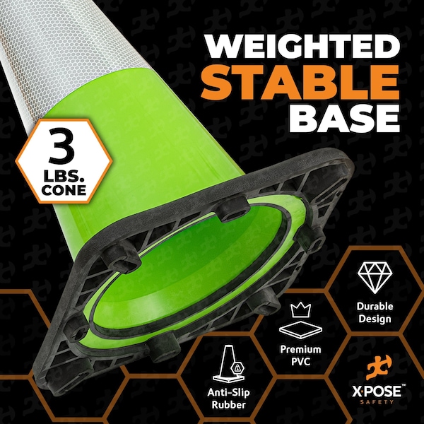 Xpose Safety Traffic Cone, PVC, 18" Height, Lime - LTC18-6-12-X-S