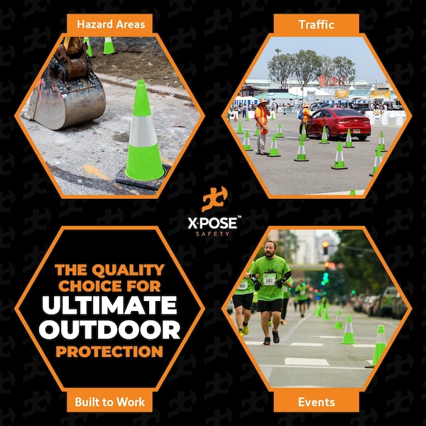 Xpose Safety Traffic Cone, PVC, 18" Height, Lime - LTC18-6-12-X-S