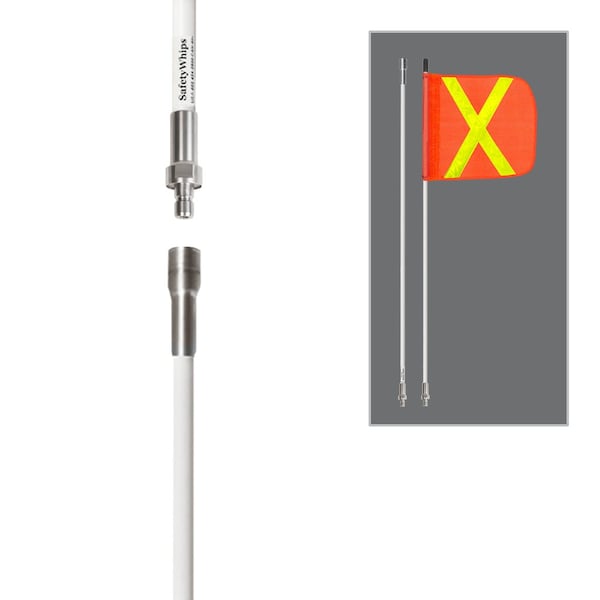 Safetywhips Warning Whip Heavy Duty Whip with Flag, White Whip, Orange Flag, Yellow Reflective X, 144 Length - SW12QDNP2-SXY