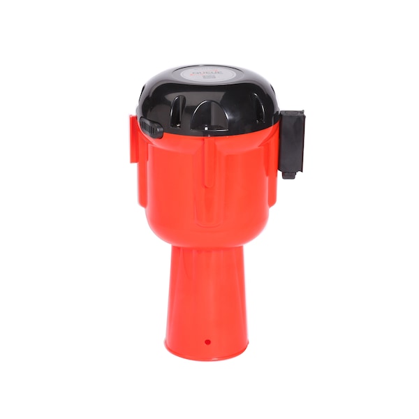 Queue Solutions ConePro 600, Orange, 30' Yellow/Black BEWARE OPEN PIT Belt - CP600O-YBBOP300