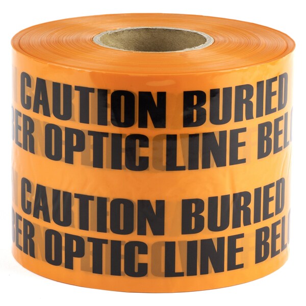 Dottie Underground Warning Tape, Caution Buried Fiber Optic Line Below, Orange, Polyethylene - UT47D