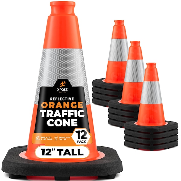 Xpose Safety Traffic Safety Cone, PVC, 12 in Height, 9 in Length, Orange - OTC12-4-12-X-S