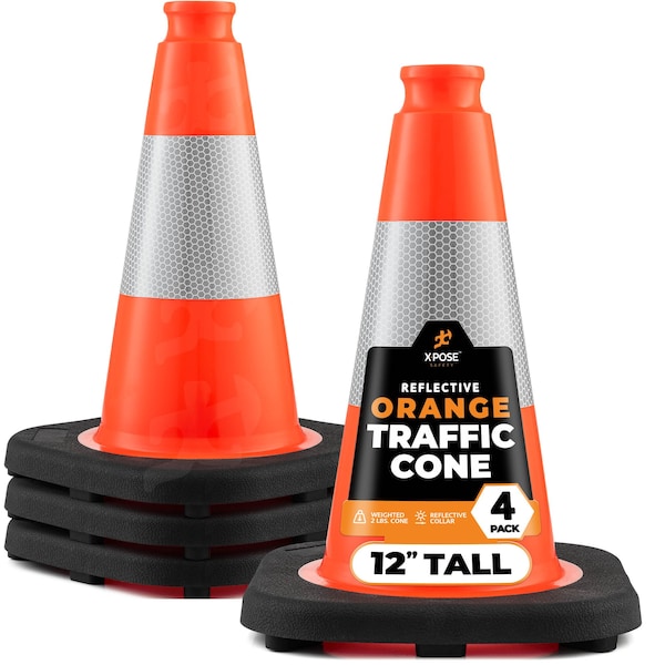 Xpose Safety Traffic Safety Cone, PVC, 12 in Height, 9 in Length, Orange - OTC12-4-4-X-S