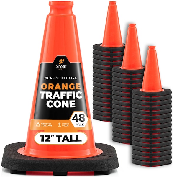 Xpose Safety Traffic Safety Cone, PVC, 12 in Height, 9 in Length, Orange - OTC12-48-X