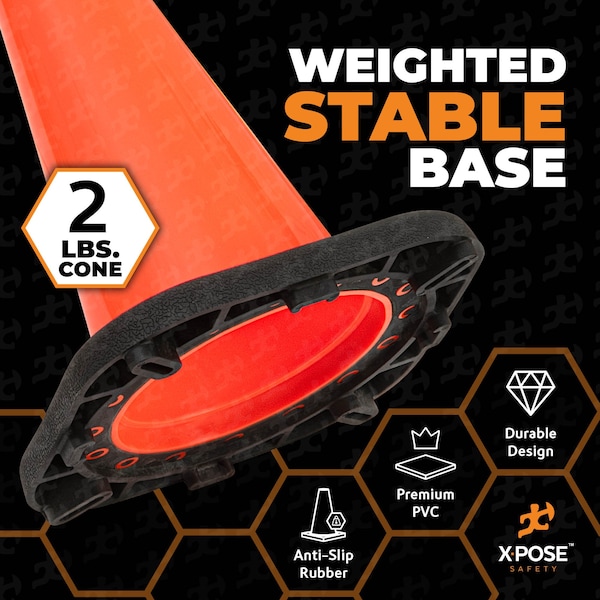 Xpose Safety Traffic Safety Cone, PVC, 12 in Height, 9 in Length, Orange - OTC12-48-X