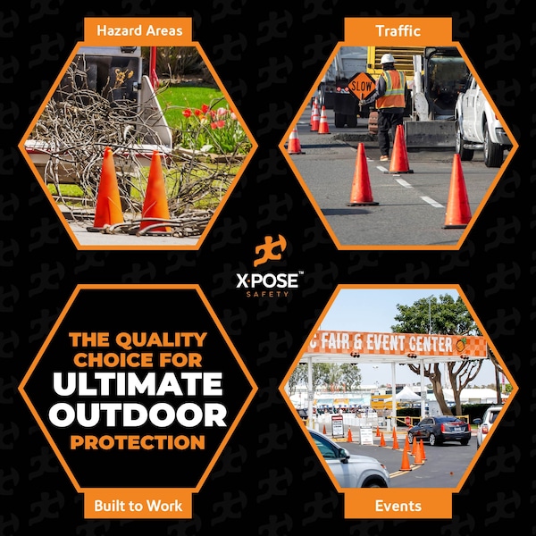 Xpose Safety Traffic Safety Cone, PVC, 28 in Height, 14 in Length, Orange - OTC28-10L-24-X