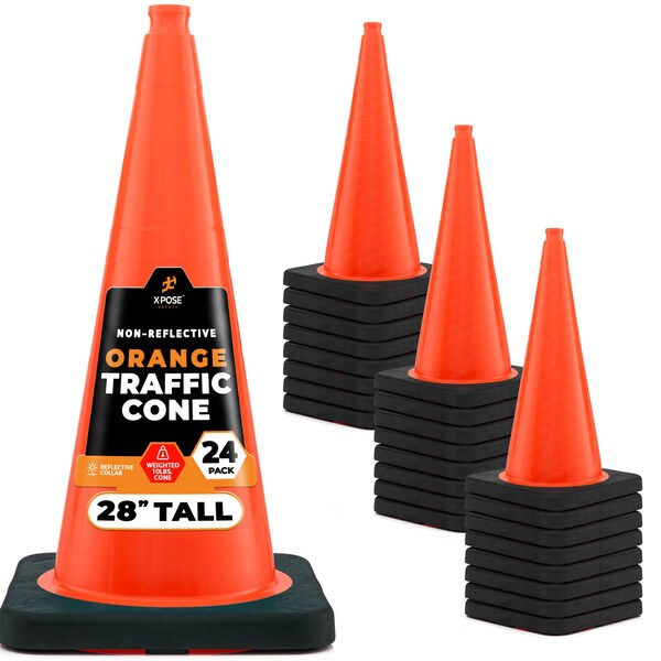Xpose Safety Traffic Safety Cone, PVC, 28 in Height, 14 in Length, Orange - OTC28-10L-24-X