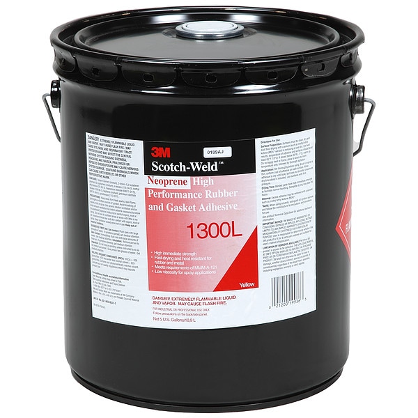 3M Neoprene High Performance Gasket Adhesive, 5 gal, Yellow, Temp Range -30 to 300 Degrees F - 1300L