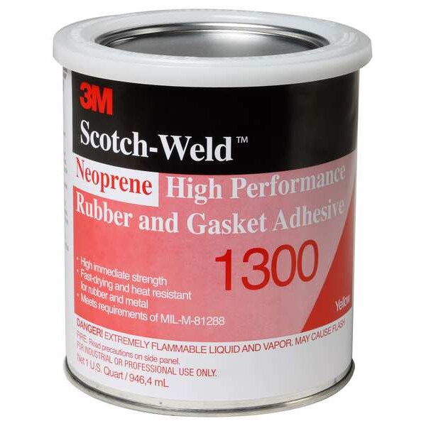 3M Liquid Gasket Adhesive, 1 qt, Yellow, Temp Range -30 to 300 Degrees F - 1300